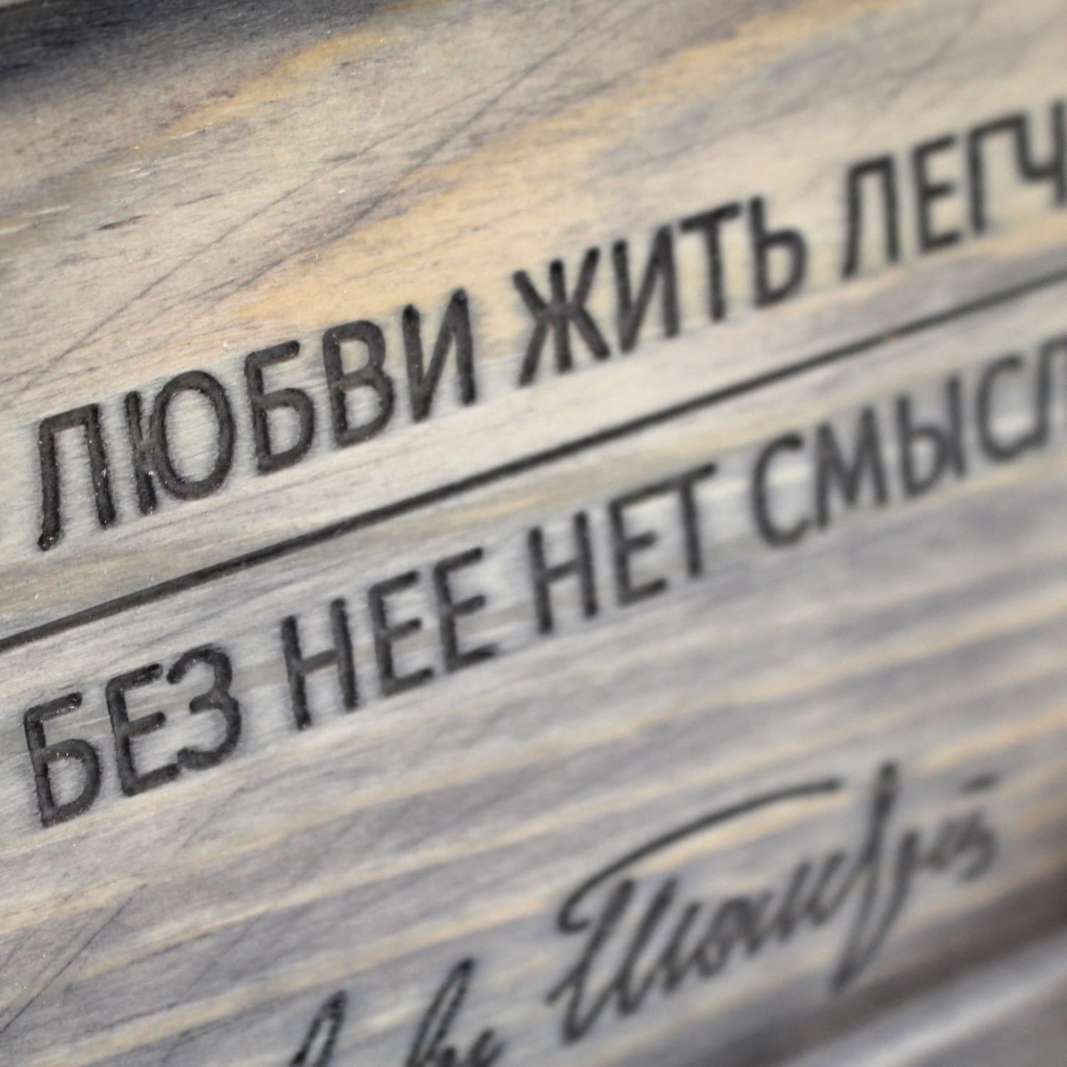 Табличка с цитатой цитата Льва Толстого «Без любви жить легче, но без нее нет смысла»