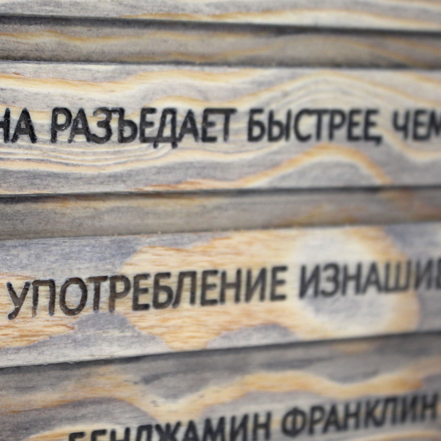 Табличка с цитатой Бенджамина Франклина «Лень подобна ржавчине: она разъедает быстрее, чем частое употребление изнашивает»