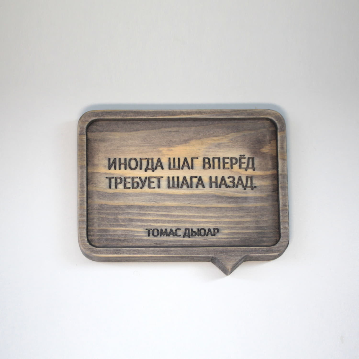 Табличка с цитатой Томаса Дьюара «Иногда шаг вперед требует шага назад»